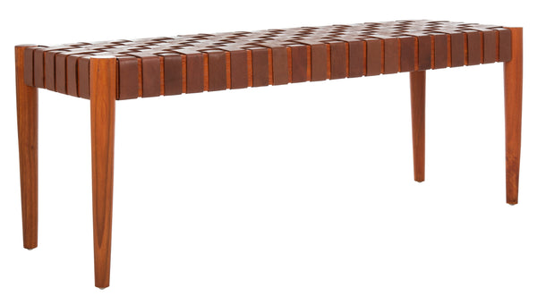 Amalia Leather Weave Bench - Stylish Accent for Entryway or Living Room with Durable Mindi Wood