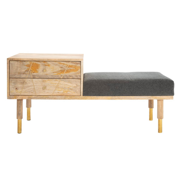Safavieh Taft 2 Drawer Cushioned Seated Bench Natural / Grey Fabric  Wood BCH9000A