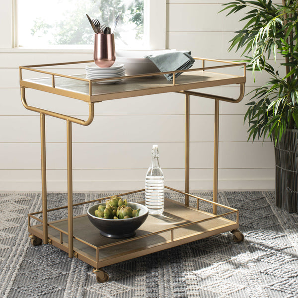 Dawson Industrial-Chic 2 Tier Rectangle Bar Cart with Rolling Design for Stylish Home Entertaining