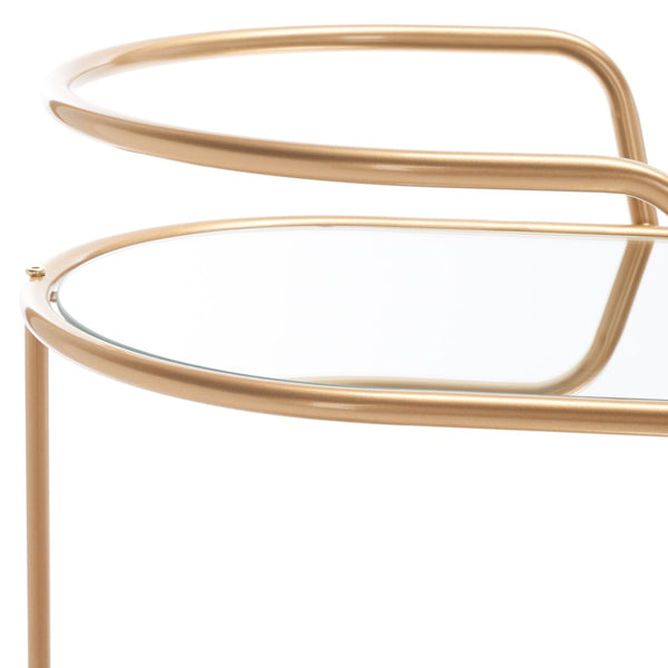 Midas Two-Tier Oval Bar Cart - Luxurious Champagne Gold Finish with Mirrored Shelves & Lockable Wheels