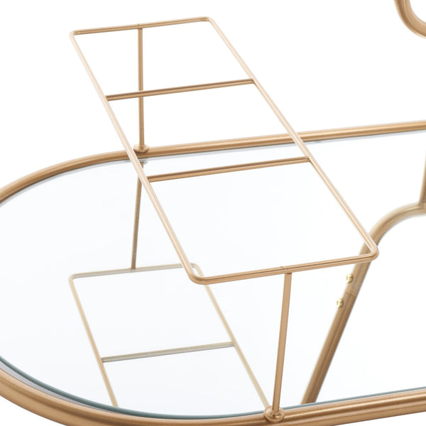 Midas Two-Tier Oval Bar Cart - Luxurious Champagne Gold Finish with Mirrored Shelves & Lockable Wheels