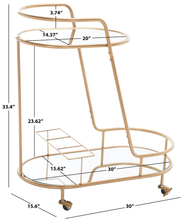 Midas Two-Tier Oval Bar Cart - Luxurious Champagne Gold Finish with Mirrored Shelves & Lockable Wheels