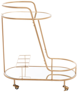 Midas Two-Tier Oval Bar Cart - Luxurious Champagne Gold Finish with Mirrored Shelves & Lockable Wheels