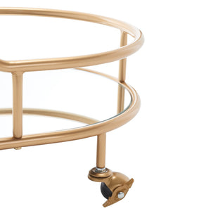 Midas Two-Tier Oval Bar Cart - Luxurious Champagne Gold Finish with Mirrored Shelves & Lockable Wheels