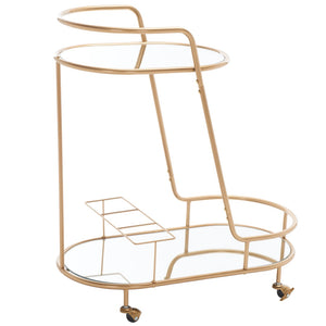 Midas Two-Tier Oval Bar Cart - Luxurious Champagne Gold Finish with Mirrored Shelves & Lockable Wheels
