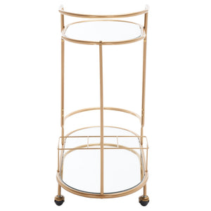 Midas Two-Tier Oval Bar Cart - Luxurious Champagne Gold Finish with Mirrored Shelves & Lockable Wheels