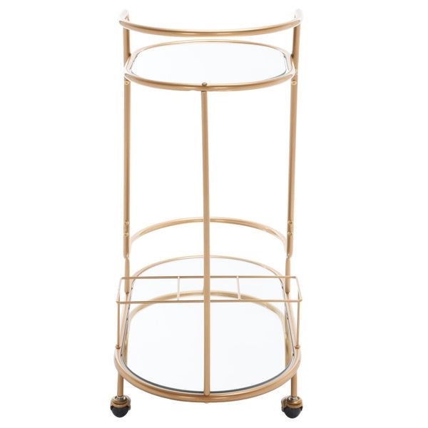 Midas Two-Tier Oval Bar Cart - Luxurious Champagne Gold Finish with Mirrored Shelves & Lockable Wheels