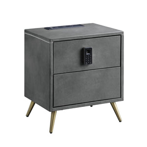 Doris Industrial Nightstand with USB Port & Electric Lock Gray BD00556-ACME