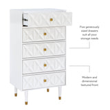 Five Drawer Geo Dresser Chest, White