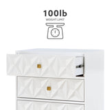 Five Drawer Geo Dresser Chest, White