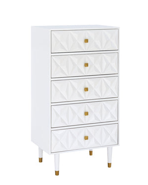 Five Drawer Geo Dresser Chest, White