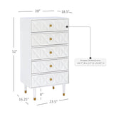 Five Drawer Geo Dresser Chest, White