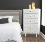 Five Drawer Geo Dresser Chest, White