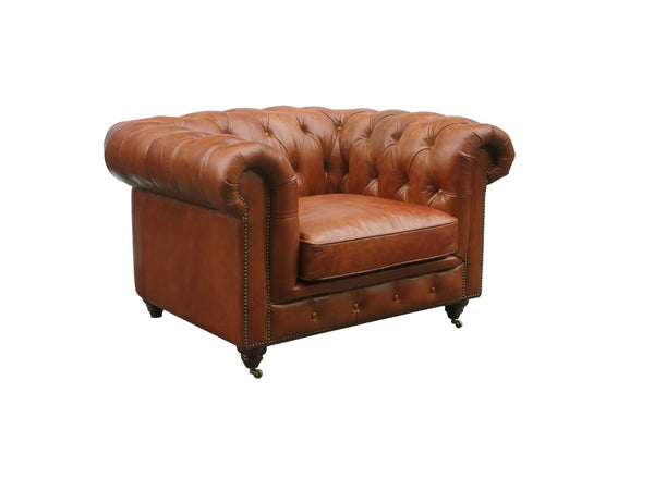 Pasargad Genuine Leather Chester Bay Tufted Chair CHAIR-3009-1-PASARGAD