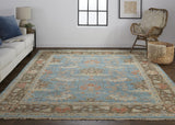 Beall Luxury Wool, Ornamental Flora, Cool Blue, 9ft-6in x 13ft-6in Area Rug