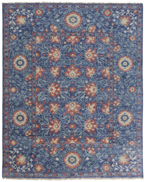 Beall Luxury Wool Rug, Ornamental Floral, Blue, 9ft-6in x 13ft-6in Area Rug