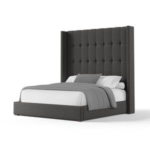 Nativa Interiors Aylet Box Tufted Upholstered High 87" Solid + Manufactured Wood / Revolution Performance Fabrics® Commercial Grade Panel Bed Charcoal Queen - 71.00"W x 86.00"D x 87.00"H