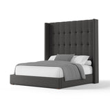 Nativa Interiors Aylet Box Tufted Upholstered High 87" Solid + Manufactured Wood / Revolution Performance Fabrics® Commercial Grade Panel Bed Charcoal Queen - 71.00"W x 86.00"D x 87.00"H