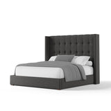 Nativa Interiors Aylet Box Tufted Upholstered Medium 67" Solid + Manufactured Wood / Revolution Performance Fabrics® Commercial Grade Panel Bed Charcoal Queen - 71.00"W x 86.00"D x 67.00"H