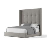 Nativa Interiors Aylet Button Tufted Upholstered High 87" Solid + Manufactured Wood / Revolution Performance Fabrics® Commercial Grade Panel Bed Grey Queen - 71.00"W x 86.00"D x 87.00"H