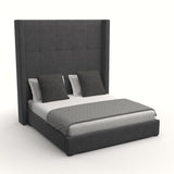 Nativa Interiors Aylet Button Tufted Upholstered High 87" Solid + Manufactured Wood / Revolution Performance Fabrics® Commercial Grade Panel Bed Charcoal Queen - 71.00"W x 86.00"D x 87.00"H