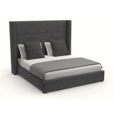 Nativa Interiors Aylet Button Tufted Upholstered Medium 67" Solid + Manufactured Wood / Revolution Performance Fabrics® Commercial Grade Panel Bed Charcoal Queen - 71.00"W x 86.00"D x 67.00"H