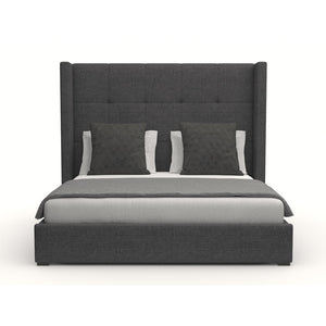 Nativa Interiors Aylet Button Tufted Upholstered Medium 67" Solid + Manufactured Wood / Revolution Performance Fabrics® Commercial Grade Panel Bed Charcoal Queen - 71.00"W x 86.00"D x 67.00"H