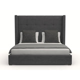 Nativa Interiors Aylet Button Tufted Upholstered Medium 67" Solid + Manufactured Wood / Revolution Performance Fabrics® Commercial Grade Panel Bed Charcoal Queen - 71.00"W x 86.00"D x 67.00"H