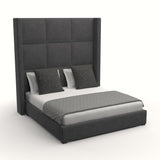 Nativa Interiors Aylet Square Tufted Upholstered High 87" Solid + Manufactured Wood / Revolution Performance Fabrics® Commercial Grade Panel Bed Charcoal Queen - 71.00"W x 86.00"D x 87.00"H