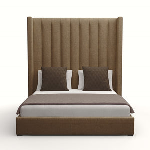 Nativa Interiors Aylet Vertical Channel Tufted Upholstered High 87" Solid + Manufactured Wood / Revolution Performance Fabrics® Commercial Grade Panel Bed Brown Queen - 71.00"W x 86.00"D x 87.00"H