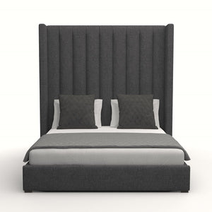 Nativa Interiors Aylet Vertical Channel Tufted Upholstered High 87" Solid + Manufactured Wood / Revolution Performance Fabrics® Commercial Grade Panel Bed Charcoal Queen - 71.00"W x 86.00"D x 87.00"H