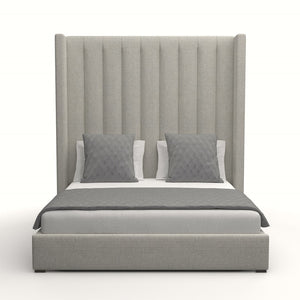 Nativa Interiors Aylet Vertical Channel Tufted Upholstered High 87" Solid + Manufactured Wood / Revolution Performance Fabrics® Commercial Grade Panel Bed Grey Queen - 71.00"W x 86.00"D x 87.00"H