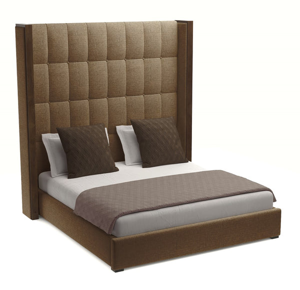 Nativa Interiors Irenne Box Tufted Upholstered High 87" Solid + Manufactured Wood / Revolution Performance Fabrics® Commercial Grade Panel Bed Brown Queen - 71.00"W x 86.00"D x 87.00"H
