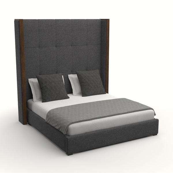 Nativa Interiors Irenne Box Tufted Upholstered High 87" Solid + Manufactured Wood / Revolution Performance Fabrics® Commercial Grade Panel Bed Charcoal Queen - 71.00"W x 86.00"D x 87.00"H