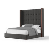 Nativa Interiors Irenne Box Tufted Upholstered High 87" Solid + Manufactured Wood / Revolution Performance Fabrics® Commercial Grade Panel Bed Charcoal Queen - 71.00"W x 86.00"D x 87.00"H