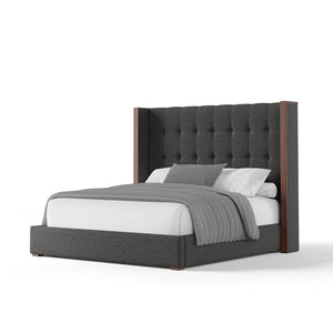 Nativa Interiors Irenne Box Tufted Upholstered Medium 67" Solid + Manufactured Wood / Revolution Performance Fabrics® Commercial Grade Panel Bed Charcoal Queen - 71.00"W x 86.00"D x 67.00"H