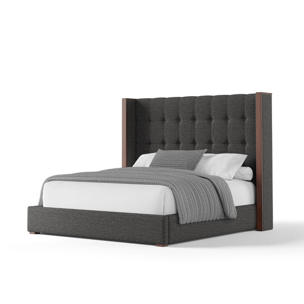 Nativa Interiors Irenne Box Tufted Upholstered Medium 67" Solid + Manufactured Wood / Revolution Performance Fabrics® Commercial Grade Panel Bed Charcoal Queen - 71.00"W x 86.00"D x 67.00"H