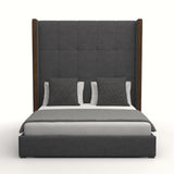 Nativa Interiors Irenne Button Tufted Upholstered High 87" Solid + Manufactured Wood / Revolution Performance Fabrics® Commercial Grade Panel Bed Charcoal Queen - 71.00"W x 86.00"D x 87.00"H