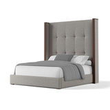 Nativa Interiors Irenne Button Tufted Upholstered High 87" Solid + Manufactured Wood / Revolution Performance Fabrics® Commercial Grade Panel Bed Grey Queen - 71.00"W x 86.00"D x 87.00"H