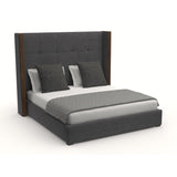 Nativa Interiors Irenne Button Tufted Upholstered Medium 67" Solid + Manufactured Wood / Revolution Performance Fabrics® Commercial Grade Panel Bed Charcoal Queen - 71.00"W x 86.00"D x 67.00"H