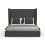 Nativa Interiors Irenne Button Tufted Upholstered Medium 67" Solid + Manufactured Wood / Revolution Performance Fabrics® Commercial Grade Panel Bed Charcoal Queen - 71.00"W x 86.00"D x 67.00"H