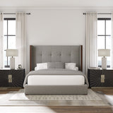 Nativa Interiors Irenne Button Tufted Upholstered Medium 67" Solid + Manufactured Wood / Revolution Performance Fabrics® Commercial Grade Panel Bed Grey Queen - 71.00"W x 86.00"D x 67.00"H