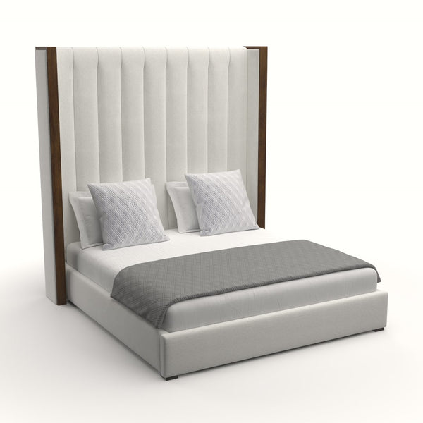 Nativa Interiors Irenne Vertical Channel Tufted Upholstered High 87" Solid + Manufactured Wood / Revolution Performance Fabrics® Commercial Grade Panel Bed Off White Queen - 71.00"W x 86.00"D x 87.00"H