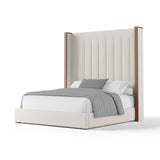 Nativa Interiors Irenne Vertical Channel Tufted Upholstered High 87" Solid + Manufactured Wood / Revolution Performance Fabrics® Commercial Grade Panel Bed Off White Queen - 71.00"W x 86.00"D x 87.00"H