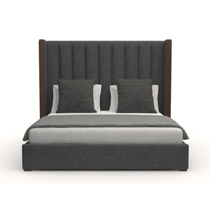 Nativa Interiors Irenne Vertical Channel Tufted Upholstered Medium 67" Solid + Manufactured Wood / Revolution Performance Fabrics® Commercial Grade Panel Bed Charcoal Queen - 71.00"W x 86.00"D x 67.00"H