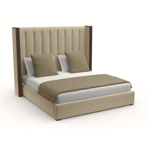 Nativa Interiors Irenne Vertical Channel Tufted Upholstered Medium 67" Solid + Manufactured Wood / Revolution Performance Fabrics® Commercial Grade Panel Bed Flax Queen - 71.00"W x 86.00"D x 67.00"H