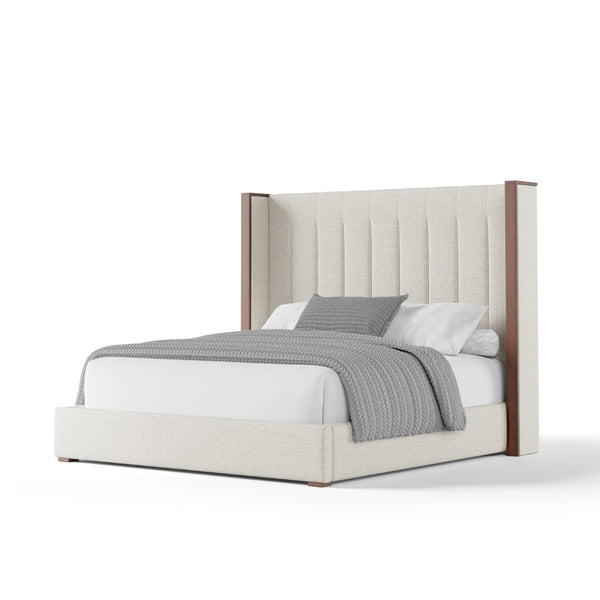 Nativa Interiors Irenne Vertical Channel Tufted Upholstered Medium 67" Solid + Manufactured Wood / Revolution Performance Fabrics® Commercial Grade Panel Bed Off White Queen - 71.00"W x 86.00"D x 67.00"H