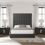 Nativa Interiors Moyra Box Tufted Upholstered High 87" Solid + Manufactured Wood / Revolution Performance Fabrics® Commercial Grade Panel Bed Charcoal Queen - 65.00"W x 86.00"D x 87.00"H