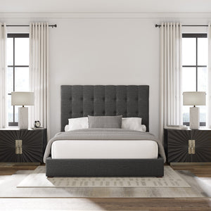 Nativa Interiors Moyra Box Tufted Upholstered Medium 67" Solid + Manufactured Wood / Revolution Performance Fabrics® Commercial Grade Panel Bed Charcoal Queen - 65.00"W x 86.00"D x 67.00"H