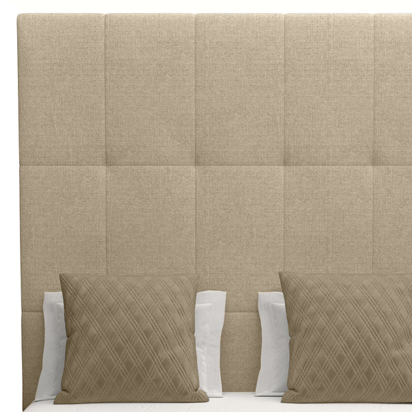 Nativa Interiors Moyra Button Tufted Upholstered High 87" Solid + Manufactured Wood / Revolution Performance Fabrics® Commercial Grade Panel Bed Flax Queen - 65.00"W x 86.00"D x 87.00"H